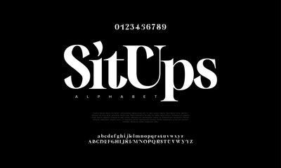 Situps premium luxury elegant alphabet letters and numbers. Elegant wedding typography classic serif font decorative vintage retro. Creative vector illustration