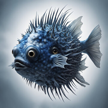The blue devil fish has sharp spines and lives in the deep sea
