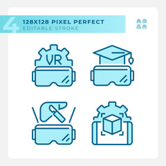 Pixel perfect blue icons pack of VR, AR and MR, editable thin linear illustration.