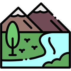 Vector Icon Mountain, Lake, Nature, Water, River, Landscape