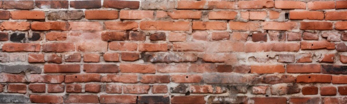 Old red brick wall background. Wide banner