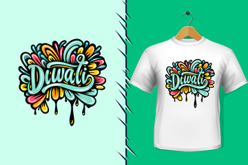 happy diwali colorful typography design