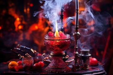 Shisha Hookah with Red Hot Coals and Breathe.