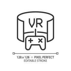 2D pixel perfect editable black virtual reality icon, isolated simple vector, thin line illustration representing VR, AR and MR.