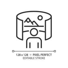 2D pixel perfect editable black virtual landscape image icon, isolated simple vector, thin line illustration representing VR, AR and MR.