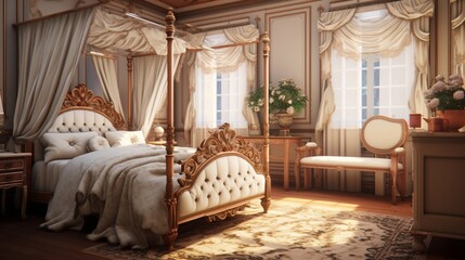 bedroom remodel with a vintage Victorian theme, complete with ornate furniture and lace curtains