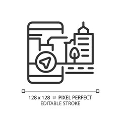 2D pixel perfect editable black map navigation icon, isolated simple vector, thin line illustration representing VR, AR and MR.