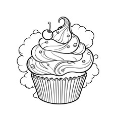 Cupcake cartoon coloring page-   coloring book for kids