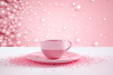 Obraz na płótnie Canvas A Cup in sweet pink Background for poster menu promotion. Coffee. Drink.