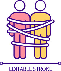 2D editable relationships with addicts icon representing codependent relationship, isolated vector, multicolor thin line illustration.