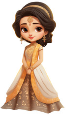 cute caricature of an Indian woman in a traditional dress, festive occasion
