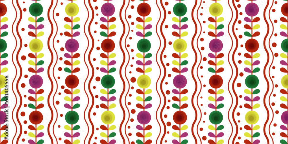 Poster bright pattern of petals and round abstract flowers. vector and seamless pattern of vertical flowers