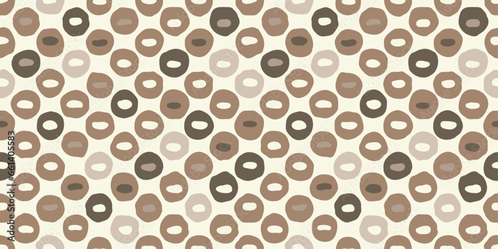 Poster polka dots made from crooked circles. gray and brown circles. vector polka dots pattern.