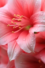Fototapeta premium Pink and white flower petals close up. lily flower in full bloom, macro. floral background of delicate pink color