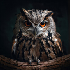 Obraz premium Nocturnal owl hunting in the forest, with sharp talons and keen eyesight. An incredible creature of the wild. AI Generative