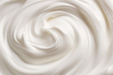 Creamy swirl closeup of white whipped cream. Sweet and smooth. Bowl of fresh yogurt. Dessert delight in delicious