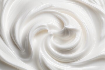Fototapeta na wymiar Creamy swirl closeup of white whipped cream. Sweet and smooth. Bowl of fresh yogurt. Dessert delight in delicious
