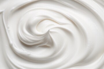 Creamy swirl closeup of white whipped cream. Sweet and smooth. Bowl of fresh yogurt. Dessert delight in delicious