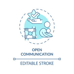 2D editable thin line icon open communication concept, isolated monochromatic vector, blue illustration representing parenting children with health issues.