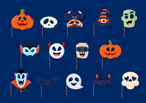 Cartoon halloween photo booth masks with props