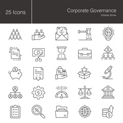 Corporate Governance line icon set.  25 editable stroke vector graphic elements, stock illustration Icon, Business, Government, Business, Law, Human Resources