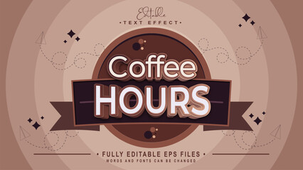 editablee coffee hours text effect.typhography logo