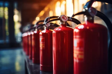 Fotobehang Group of tank of fire extinguishers, Emergency equipment when fire.  © Margo_Alexa