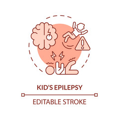 2D editable thin line icon kids epilepsy concept, isolated monochromatic vector, red illustration representing parenting children with health issues.