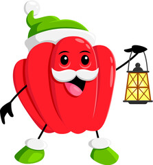 Cartoon bell pepper veg character with lantern
