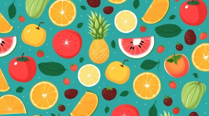 Fruits pattern background, AI generated Image