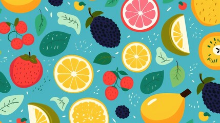 Fruits pattern background, AI generated Image