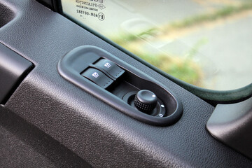 Cargo van window controls. Windows controls and adjustments of a truck. Car window controls. 