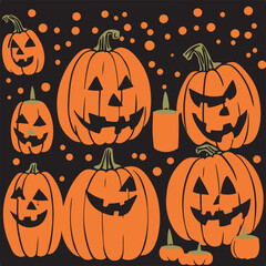 Card, pattern with pumpkins for Halloween. Vector illustration.