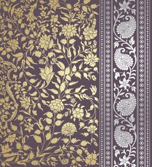 wedding card design, traditional paisley floral pattern , royal India	