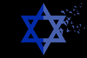 Poster with the flag and coat of arms of Israel, candles, mourning.