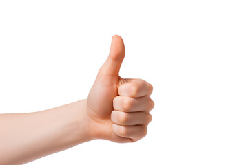 A Child's hand shows thumbs up isolated on a white background studio shot PNG