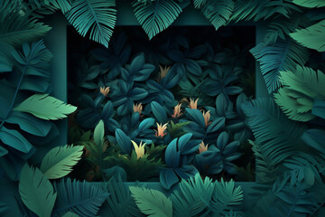 Immersive Jungle Fantasy: 3D Jungle Scene in White Frame  Created with generative AI tools.