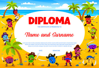 Kids diploma, cartoon vitamin micronutrient pirate