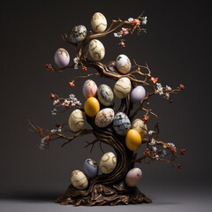 easter eggs on the nest wooden tree