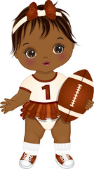 Vector Cute Black Baby Girl Playing American Football