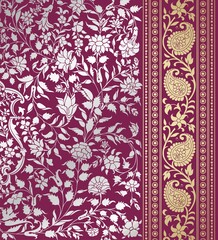 wedding card design, traditional paisley floral pattern , royal India	