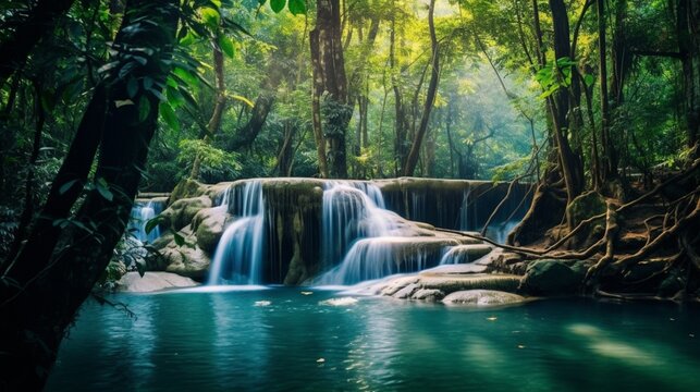 waterfall in the jungle with crystal © sdk