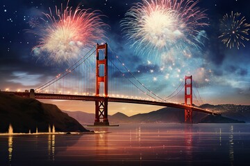 New Year Celebration at Golden Gate Bridge New Year Celebration fireworks at Usa