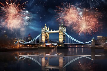 New Year Celebration at London Bridge New Year Celebration fireworks at London