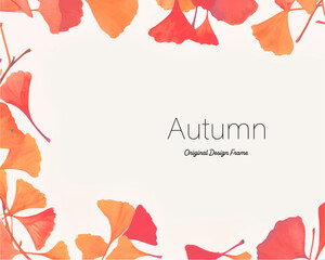 秋色の銀杏の葉っぱ　水彩背景フレーム - obrazy, fototapety, plakaty