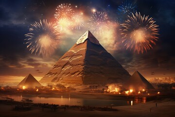 New Year Celebration at Th Great Pyramid of Giza, Ejypt New Year Celebration fireworks