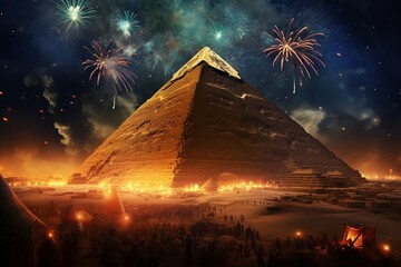 New Year Celebration at Th Great Pyramid of Giza, Ejypt New Year Celebration fireworks