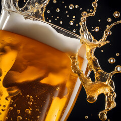 Full glass of light beer closeup with foam splash - 661415118