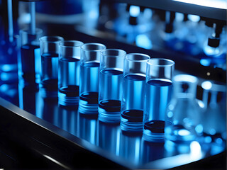Closeup of test tube samples in medical or science research laboratory - 661415138