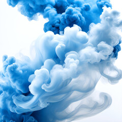Colorful blue acrylic ink in water or volumetric smoke clouds isolated on white background - 661415145